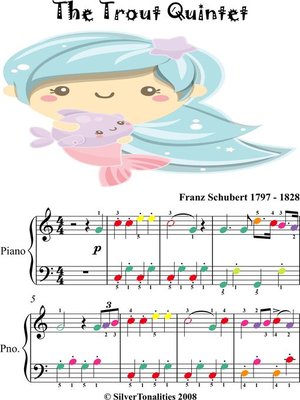 cover image of The Trout Easy Piano Sheet Music with Colored Notes